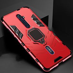 Funda Bumper Silicona y Plastico Mate Carcasa con Magnetico Anillo de dedo Soporte para Oppo Reno2 Z Rojo