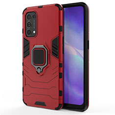 Funda Bumper Silicona y Plastico Mate Carcasa con Magnetico Anillo de dedo Soporte para Oppo Reno5 5G Rojo