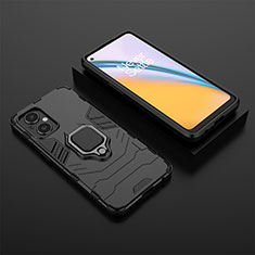 Funda Bumper Silicona y Plastico Mate Carcasa con Magnetico Anillo de dedo Soporte para Oppo Reno8 Z 5G Negro