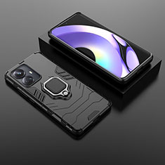 Funda Bumper Silicona y Plastico Mate Carcasa con Magnetico Anillo de dedo Soporte para Realme 10 Pro+ Plus 5G Negro