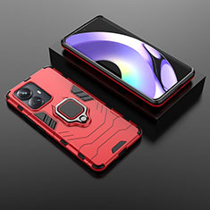 Funda Bumper Silicona y Plastico Mate Carcasa con Magnetico Anillo de dedo Soporte para Realme 10 Pro+ Plus 5G Rojo
