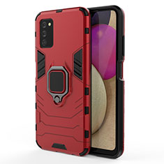 Funda Bumper Silicona y Plastico Mate Carcasa con Magnetico Anillo de dedo Soporte para Samsung Galaxy A02s Rojo