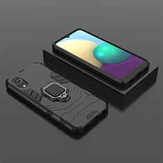 Funda Bumper Silicona y Plastico Mate Carcasa con Magnetico Anillo de dedo Soporte para Samsung Galaxy A03 Core Negro