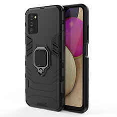 Funda Bumper Silicona y Plastico Mate Carcasa con Magnetico Anillo de dedo Soporte para Samsung Galaxy A03s Negro