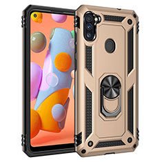 Funda Bumper Silicona y Plastico Mate Carcasa con Magnetico Anillo de dedo Soporte para Samsung Galaxy A11 Oro