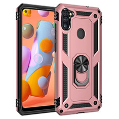 Funda Bumper Silicona y Plastico Mate Carcasa con Magnetico Anillo de dedo Soporte para Samsung Galaxy A11 Oro Rosa