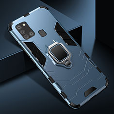 Funda Bumper Silicona y Plastico Mate Carcasa con Magnetico Anillo de dedo Soporte para Samsung Galaxy A21s Azul
