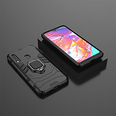 Funda Bumper Silicona y Plastico Mate Carcasa con Magnetico Anillo de dedo Soporte para Samsung Galaxy A70E Negro