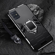 Funda Bumper Silicona y Plastico Mate Carcasa con Magnetico Anillo de dedo Soporte para Samsung Galaxy A71 4G A715 Negro