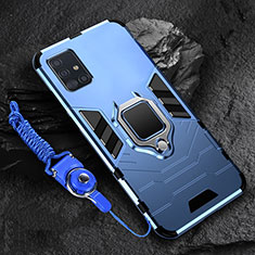 Funda Bumper Silicona y Plastico Mate Carcasa con Magnetico Anillo de dedo Soporte para Samsung Galaxy A71 5G Azul