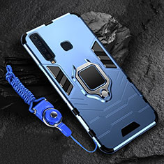 Funda Bumper Silicona y Plastico Mate Carcasa con Magnetico Anillo de dedo Soporte para Samsung Galaxy A9 (2018) A920 Azul