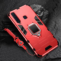 Funda Bumper Silicona y Plastico Mate Carcasa con Magnetico Anillo de dedo Soporte para Samsung Galaxy A9 Star Pro Rojo