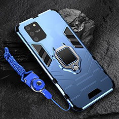 Funda Bumper Silicona y Plastico Mate Carcasa con Magnetico Anillo de dedo Soporte para Samsung Galaxy A91 Azul