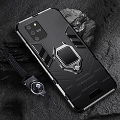 Funda Bumper Silicona y Plastico Mate Carcasa con Magnetico Anillo de dedo Soporte para Samsung Galaxy A91 Negro