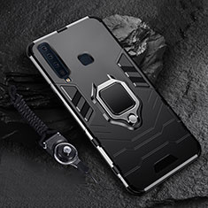 Funda Bumper Silicona y Plastico Mate Carcasa con Magnetico Anillo de dedo Soporte para Samsung Galaxy A9s Negro