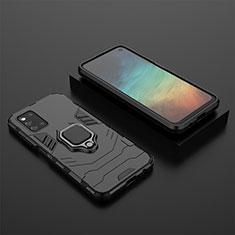 Funda Bumper Silicona y Plastico Mate Carcasa con Magnetico Anillo de dedo Soporte para Samsung Galaxy F52 5G Negro