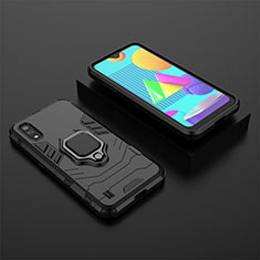 Funda Bumper Silicona y Plastico Mate Carcasa con Magnetico Anillo de dedo Soporte para Samsung Galaxy M01 Negro