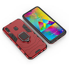 Funda Bumper Silicona y Plastico Mate Carcasa con Magnetico Anillo de dedo Soporte para Samsung Galaxy M20 Rojo