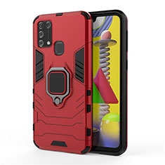 Funda Bumper Silicona y Plastico Mate Carcasa con Magnetico Anillo de dedo Soporte para Samsung Galaxy M31 Prime Edition Rojo