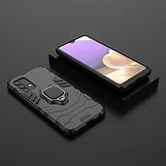 Funda Bumper Silicona y Plastico Mate Carcasa con Magnetico Anillo de dedo Soporte para Samsung Galaxy M32 5G Negro