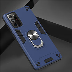 Funda Bumper Silicona y Plastico Mate Carcasa con Magnetico Anillo de dedo Soporte para Samsung Galaxy Note 20 5G Azul