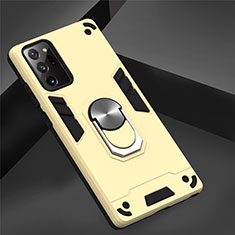 Funda Bumper Silicona y Plastico Mate Carcasa con Magnetico Anillo de dedo Soporte para Samsung Galaxy Note 20 5G Oro