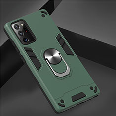 Funda Bumper Silicona y Plastico Mate Carcasa con Magnetico Anillo de dedo Soporte para Samsung Galaxy Note 20 5G Verde