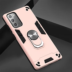 Funda Bumper Silicona y Plastico Mate Carcasa con Magnetico Anillo de dedo Soporte para Samsung Galaxy Note 20 Plus 5G Rosa