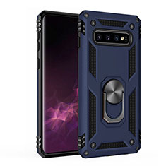 Funda Bumper Silicona y Plastico Mate Carcasa con Magnetico Anillo de dedo Soporte para Samsung Galaxy S10 Plus Azul