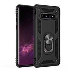 Funda Bumper Silicona y Plastico Mate Carcasa con Magnetico Anillo de dedo Soporte para Samsung Galaxy S10 Plus Negro