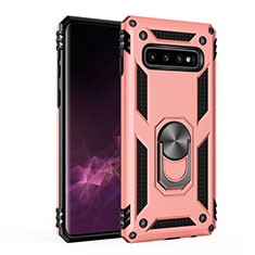 Funda Bumper Silicona y Plastico Mate Carcasa con Magnetico Anillo de dedo Soporte para Samsung Galaxy S10 Plus Oro Rosa