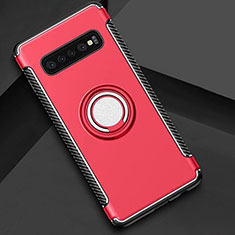 Funda Bumper Silicona y Plastico Mate Carcasa con Magnetico Anillo de dedo Soporte para Samsung Galaxy S10 Rojo