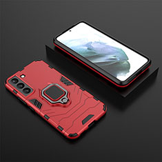 Funda Bumper Silicona y Plastico Mate Carcasa con Magnetico Anillo de dedo Soporte para Samsung Galaxy S21 5G Rojo