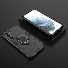 Funda Bumper Silicona y Plastico Mate Carcasa con Magnetico Anillo de dedo Soporte para Samsung Galaxy S22 5G Negro
