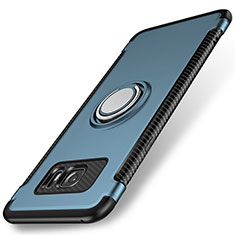 Funda Bumper Silicona y Plastico Mate Carcasa con Magnetico Anillo de dedo Soporte para Samsung Galaxy S7 Edge G935F Azul Cielo