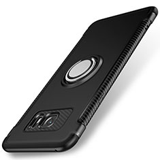 Funda Bumper Silicona y Plastico Mate Carcasa con Magnetico Anillo de dedo Soporte para Samsung Galaxy S7 Edge G935F Negro