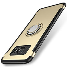 Funda Bumper Silicona y Plastico Mate Carcasa con Magnetico Anillo de dedo Soporte para Samsung Galaxy S7 Edge G935F Oro