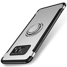 Funda Bumper Silicona y Plastico Mate Carcasa con Magnetico Anillo de dedo Soporte para Samsung Galaxy S7 Edge G935F Plata