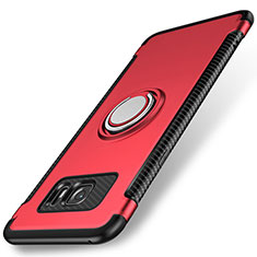 Funda Bumper Silicona y Plastico Mate Carcasa con Magnetico Anillo de dedo Soporte para Samsung Galaxy S7 Edge G935F Rojo