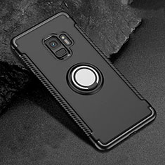 Funda Bumper Silicona y Plastico Mate Carcasa con Magnetico Anillo de dedo Soporte para Samsung Galaxy S9 Negro