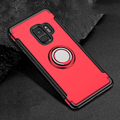 Funda Bumper Silicona y Plastico Mate Carcasa con Magnetico Anillo de dedo Soporte para Samsung Galaxy S9 Rojo