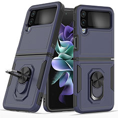 Funda Bumper Silicona y Plastico Mate Carcasa con Magnetico Anillo de dedo Soporte para Samsung Galaxy Z Flip4 5G Azul