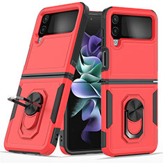 Funda Bumper Silicona y Plastico Mate Carcasa con Magnetico Anillo de dedo Soporte para Samsung Galaxy Z Flip4 5G Rojo
