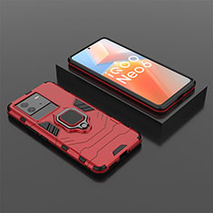 Funda Bumper Silicona y Plastico Mate Carcasa con Magnetico Anillo de dedo Soporte para Vivo iQOO Neo6 5G Rojo