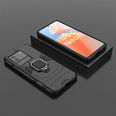 Funda Bumper Silicona y Plastico Mate Carcasa con Magnetico Anillo de dedo Soporte para Vivo iQOO Neo6 SE 5G Negro