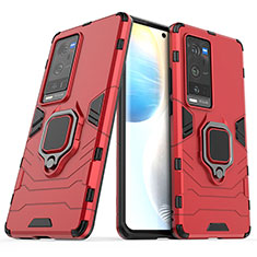 Funda Bumper Silicona y Plastico Mate Carcasa con Magnetico Anillo de dedo Soporte para Vivo X60 Pro+ Plus 5G Rojo