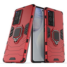 Funda Bumper Silicona y Plastico Mate Carcasa con Magnetico Anillo de dedo Soporte para Vivo X70 Pro 5G Rojo