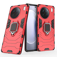 Funda Bumper Silicona y Plastico Mate Carcasa con Magnetico Anillo de dedo Soporte para Vivo X90 5G Rojo