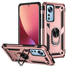 Funda Bumper Silicona y Plastico Mate Carcasa con Magnetico Anillo de dedo Soporte para Xiaomi Mi 12 5G Oro Rosa