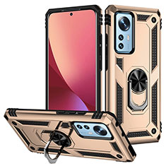 Funda Bumper Silicona y Plastico Mate Carcasa con Magnetico Anillo de dedo Soporte para Xiaomi Mi 12S Pro 5G Oro